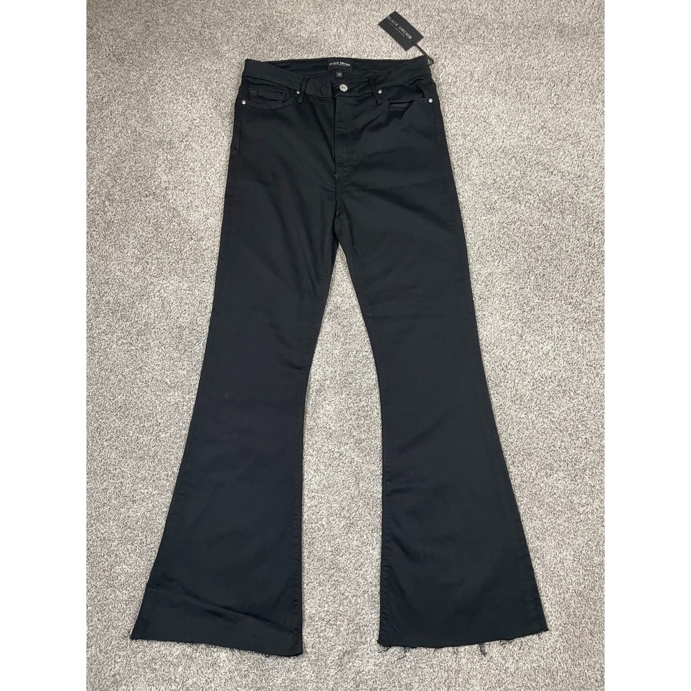 Black Orchid Jeans Womens 31 Black Grace Super Flare Raw Hem Stretch Denim NEW